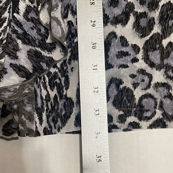 Charlie Jade 100% Silk Black Gray Leopard Ruffle Zip Sleeveless Dress Size Small - Picture 12 of 12